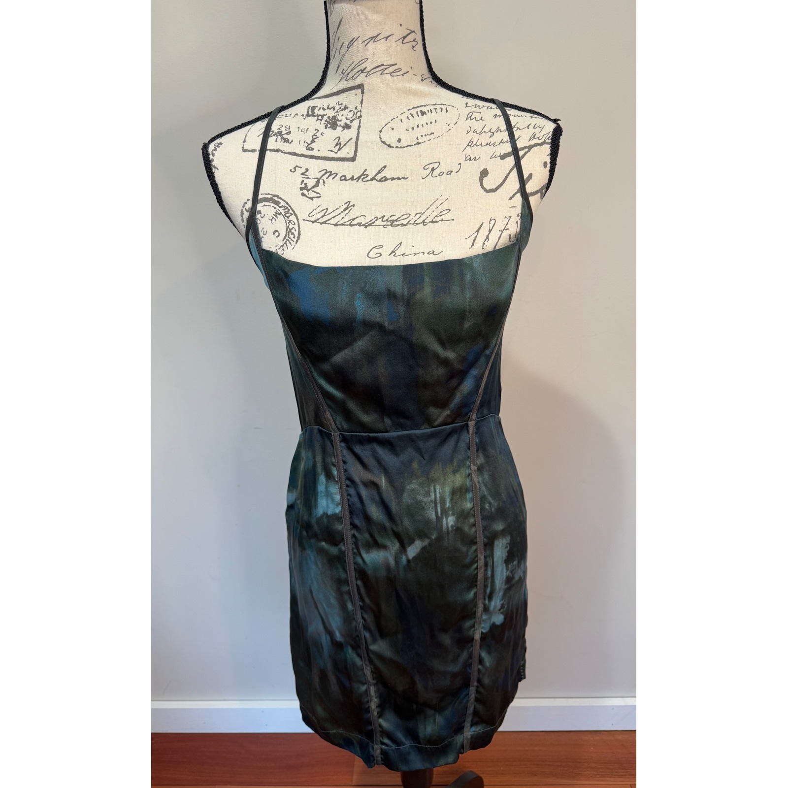 Diesel Black Gold Label Silk Racerback Mini Dress Sz Xs Oil Slick Tie Dye